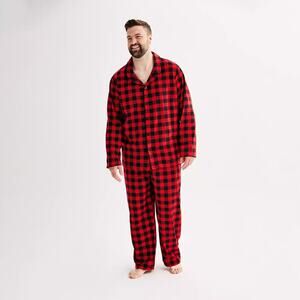 Jammies Pajamas Set Mens 3XLT Soft Flannel Red Black Checked Plaid Elastic Waist
